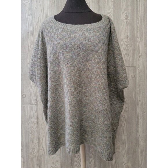 NWTCalme OS Sweater Basket Weave Poncho Knit Pullover Green 116689